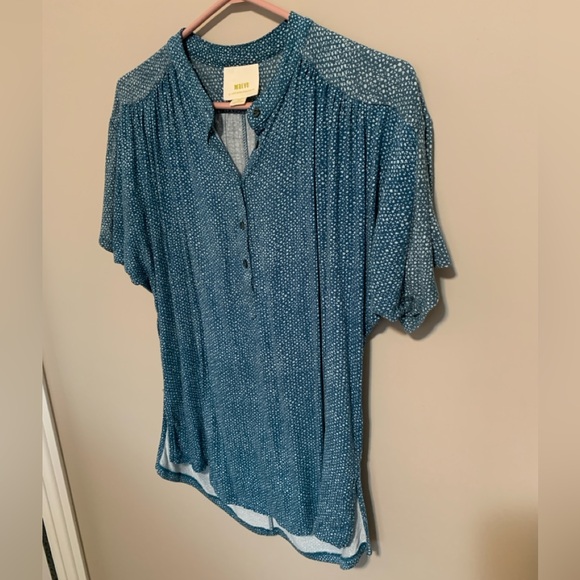Maeve Teal and White Patterned Top, size S - Picture 2 of 10
